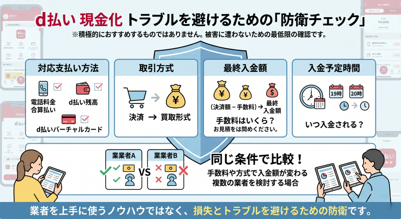 d払い現金化トラブルを避けるためのチェック