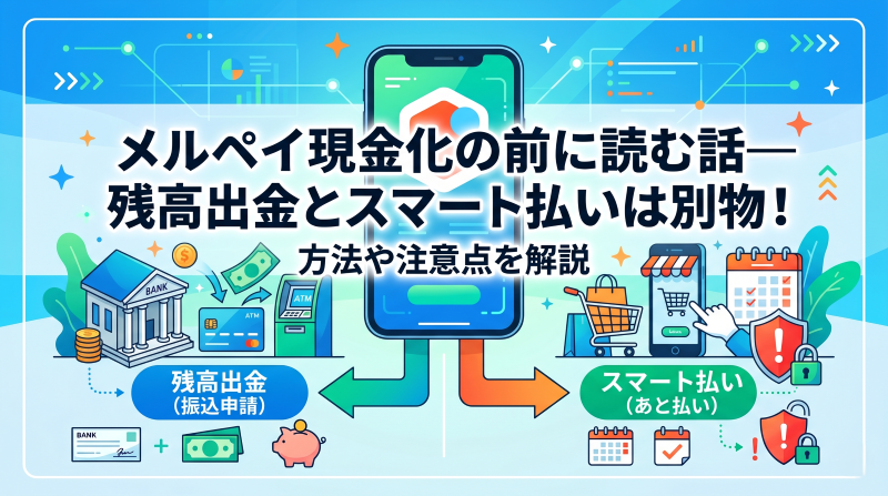メルペイ現金化の前に読む話―残高出金とスマート払いは別物！方法や注意点を解説